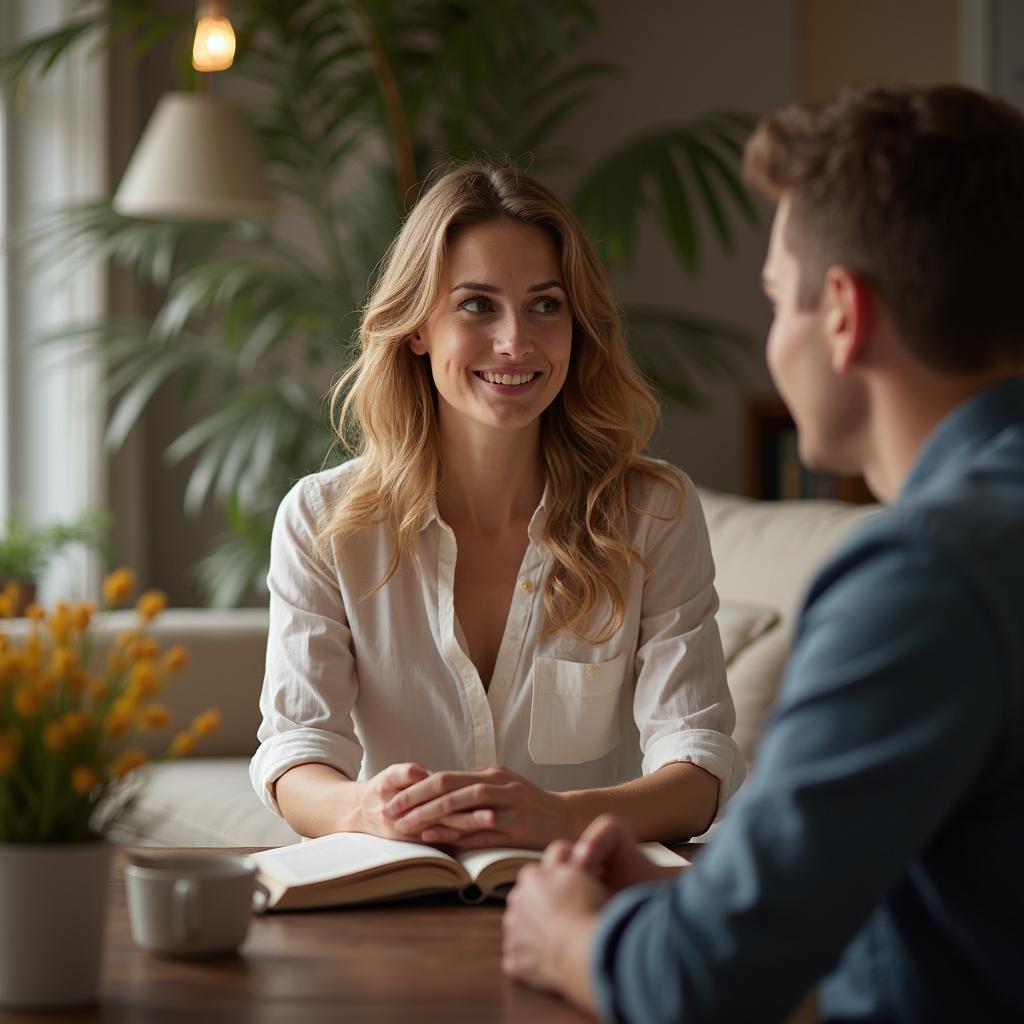 A hypnotherapist conducting a hypnosis session on a patient who appears relaxed and potentially hypnotized.